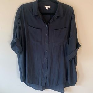 Silence + Noise black short sleeved sheer buttondown